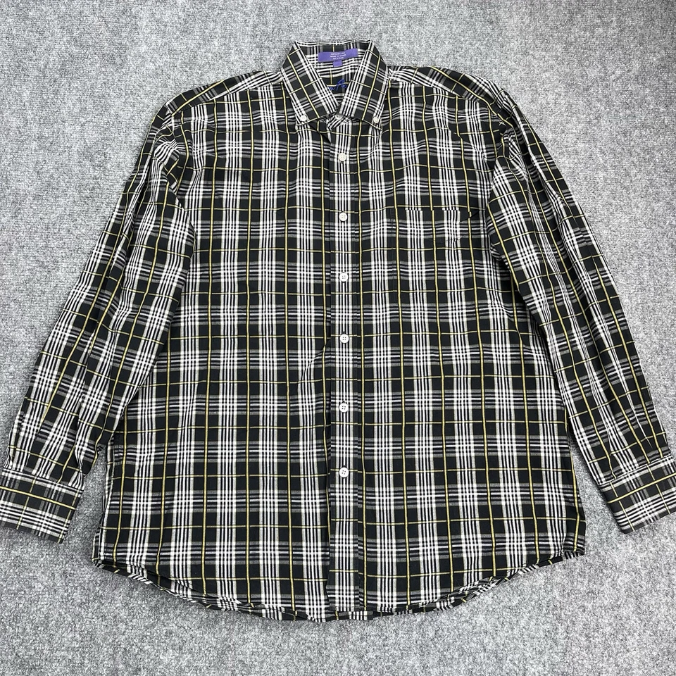 Camisa Alan River Para Hombre Mediana Manga Larga Botón Delantero Negra Algodón a Cuadros Foto 1 de 4