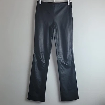 Kenneth Cole Black Leather Bootcut Pants Sz 0 Biker Rodeo - Image 1 of 4