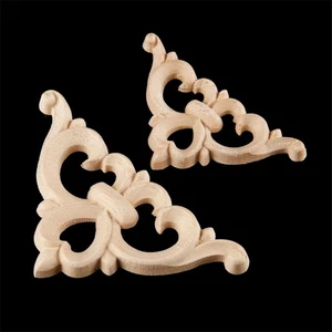 1/4pcs 6/8cm Wood Carved Decal Furniture Corner Door Unpainted Onlay Applique - Picture 1 of 20
