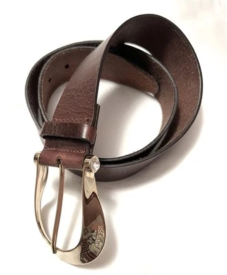 Guess Marrón Auténtico Cuero Dorado Zapato de Caballo Hebilla Con Cristales Cinturón Talla M Foto 1 de 4