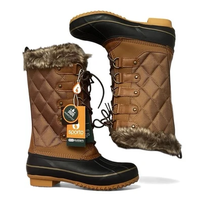 Sporto Deal Tan Navy Waterproof Lace-up Tall Duck Boots Women Size US 6 Gorpcore - Image 1 of 4