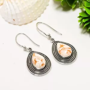 Copper White Turquoise Gemstone 925 Sterling Silver Jewelry Earring - Picture 1 of 4