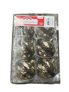 Holiday Time 6 SHATTERPROOF Christmas ORNAMENTS Silver Brown Glitter - Picture 1 of 9