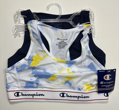 Champion Pack de 2 Bralette Racerback Set Blanco Tie Dye Azul Mujer Talla Mediana NUEVO Foto 1 de 4