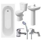 Bathroom Suite 1600mm White Curved Bath Toilet Wc Basin Sink Tap Shower Mixer