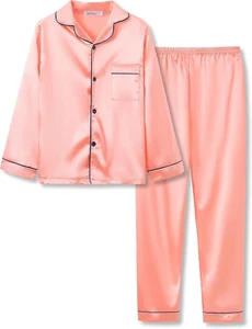 Little & Big Girls Pajama Set Size 6-16 -Pink/Blue/Turquoise/Peach Satin Silky C - Picture 1 of 12
