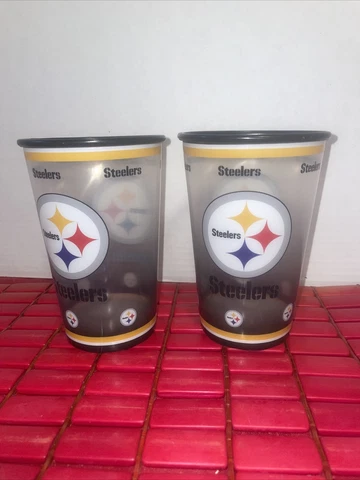 Vintage Pittsburgh Steelers Logo Plastic Boelter Cups Made in USA 16oz. Lot of 2 Cover