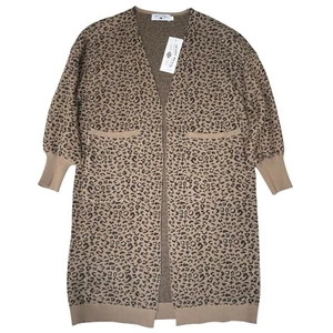 Crazy Train Duster Cardigan Womens Small Leopard Print Cuff Sleeves Preppy Flowy - Picture 1 of 6