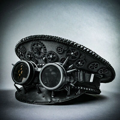 El Capitán Negro Militar Rave Fiesta Festival de Música Steampunk Spike Gafas Sombrero Foto 1 de 4