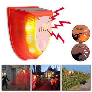 Solar Powered Infrared Motion Sensor Detector Alarm Light with 129db Dog Barking - Picture 1 of 13