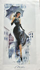 Vintage Michael Lenn Venice In The Rain Wall Art Poster 1999 Women With Umbrella