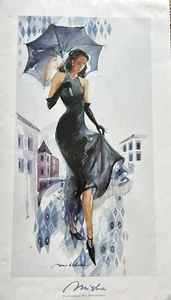 Vintage Michael Lenn Venice In The Rain Wall Art Poster Women With Umbrella 1999 - Picture 1 of 9