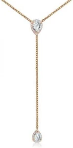 14k Rose Gold CZ Pear Drop Lariat Necklace 16 with 2.75" Y Drop Adjustable Chain - Picture 1 of 6