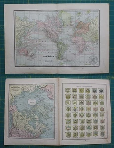 The World Polar Regions Vintage Original 1897 Cram's World Atlas Map Lot - Picture 1 of 8