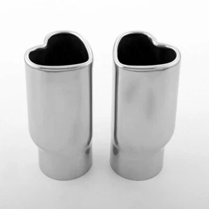 2PCS Heart Shaped Exhaust Tips 2.25" Inlet 3"x2.5" Out 6" Long Stainless Steel - Picture 1 of 7