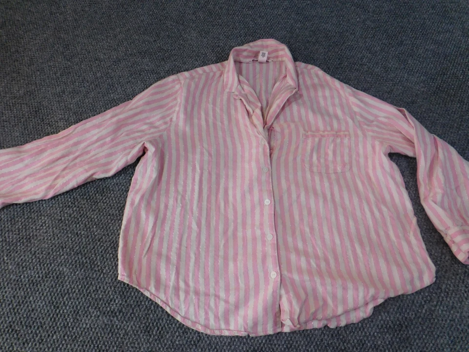 Victoria Secret Pajamas Large pink striped womens button up pink top gown — 第 1/4 张图片