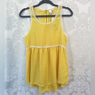 Bongo NWT Yellow/White Racerback Peplum Semi-Sheer Sleeveless Top Juniors Size M - Image 1 of 4