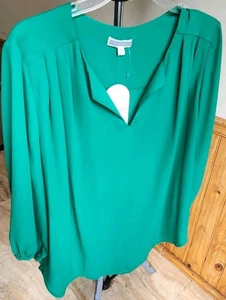Pleione Womens V Neck Kelly Green Solid 3/4 Sleeve Blouse Size XL - Picture 1 of 6