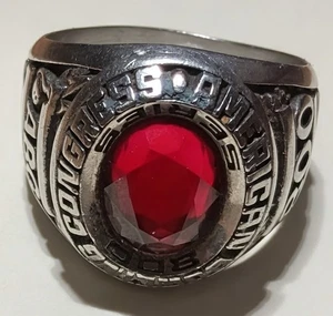 American Bowling Congress ABC 800 Series Silvertone Red Gemstone Ring KEEPSAKE - Picture 1 of 9