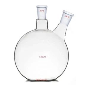 5000ml,24/40,2-neck,Flat Bottom,Glass Flask,5L,Twins Necks, with 2 stopper - Picture 1 of 8