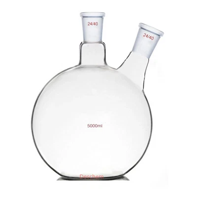 5000ml,24/40,2-neck,Flat Bottom,Glass Flask,5L,Twins Necks, with 2 stopper - Image 1 of 4