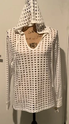 全新带标签女式梅西百货 I.N.C Sun & Sea-SZ-M 轻便白色连帽沙滩遮瑕 — 第 1/4 张图片