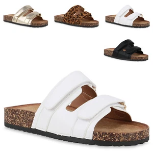 Damen Pantoletten Sandalen Korkoptik Profil-Sohle Schuhe 841661 Trendy Neu - Bild 1 von 13