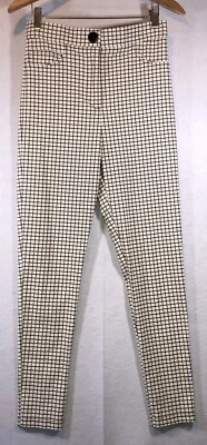 Zara Pants Black White Gingham Striped High Rise Slim Stretch Womens Size M - Imagem 1 de 4