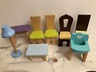 Kidkraft Wooden Doll Furniture Lot Of 8 -chairs, highchair, tables, lamp