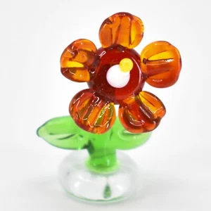 Handmade Red Stemmed Flower Tiny Miniature Micro Mini Lampworking Glass Figurine - Imagen 1 de 5