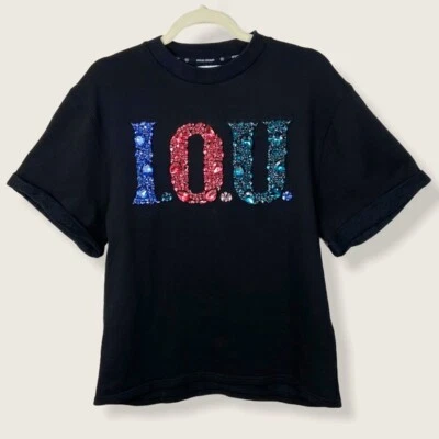Opening Ceremony IOU Short Sleeve Sweatshirt Tee Women Size XS Black Bling Jewel - Image 1 of 4