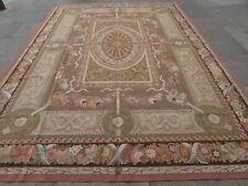 Vintage Hand Made French Design Wool Brown Pink Blue Original Aubusson 353X254cm