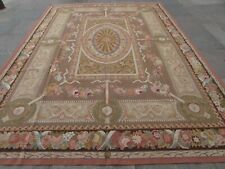 Vintage Fatto a Mano Francese Design Lana Marrone Rosa Blu Originale Aubusson