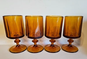 4 Vtg Footed Indiana Glass Wine Water Goblets Colony Nouvea Amber Panaled 1970's - Picture 1 of 4