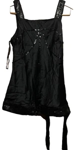 A Black Silk + Sequin Wide Strapped Camisole To with Ribbon Tie by New Look s14 - Picture 1 of 7