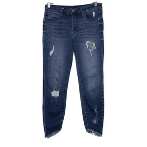 KanCan 28 Mid-Rise Ankle Skinny Stretch Jean 9 Distressed Raw Angled Hem Blue - Picture 1 of 9