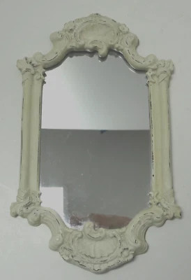 Espelho de parede vintage pequeno casa de campo gasto art nouveau concha moldura floral 12 x 7 - Imagem 1 de 4