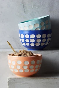 ¡NUEVO tazón de cereal Anthropologie Darling Dots blanco melocotón ¡agotado! - Imagen 1 de 2