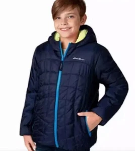 Eddie Bauer Boy's Reversible Hooded Jacket Navy/Green - Picture 1 of 3