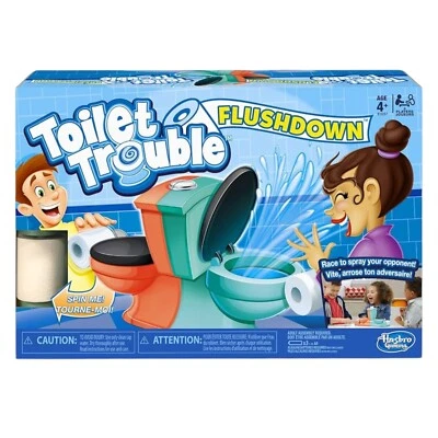 Hasbro Gaming Toilet Trouble Flushdown Kids Game Water Spray Ages 4+ ES. V - Image 1 of 4
