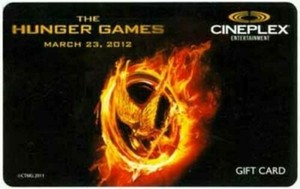Cineplex Jennifer Lawrence HUNGER GAMES Liam Hemsworth gift card
