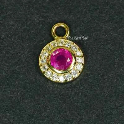 6.3mm 14K Yellow Gold Diamond Natural Red Ruby Round Coin Shape Charm Pendant - Image 1 of 4