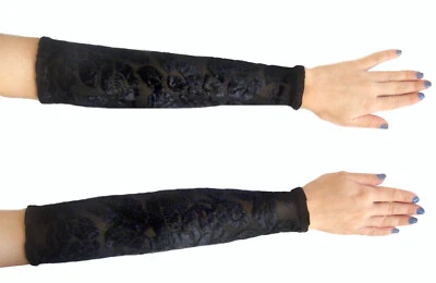 Black sleeves for belly dance costume. Velvet floral pic on mesh. Size L. New - Image 1 of 2