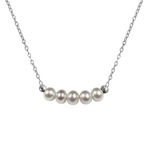 6mm GENUINE FRESHWATER PEARL RONDELLE BEAD GEMSTONE 925 STERLING SILVER NECKLACE - Picture 1 of 4