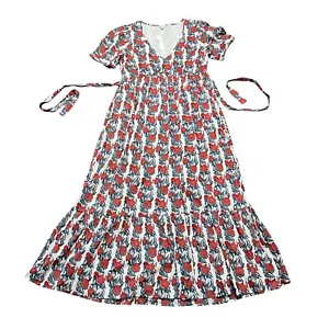 NWT J.Crew V-neck Maxi in Ivory Cerise Poppy Print Floral Cotton Tiered Dress M - Picture 1 of 21
