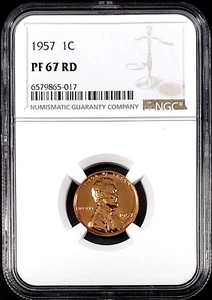 1957 Proof Lincoln Cent certified PF 67 RD by NGC! sku 017 - Picture 1 of 4