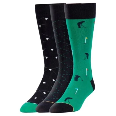 3 pair Dark Navy BLUE & GREEN Mens GOLD TOE GOLF Theme SOCKS  ~ Gift Idea ~  NWT - Image 1 of 3