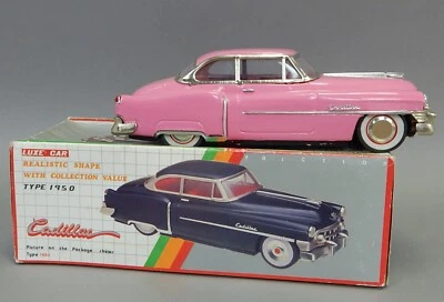 Vintage LUXE 1950 pink Cadillac tin metal toy friction car MIB 1/24 - Image 1 of 3