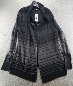 Sonoma Thermal Cardigan Womens Large Gray Black Striped Pockets Cozy Open NWT - Picture 1 of 13