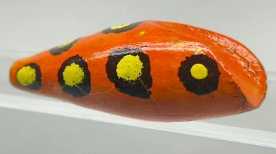 Vintage Handcrafted Wood Plug Fishing Lure Speckled Orange Body 2.75” Pike EYES - Image 1 of 4